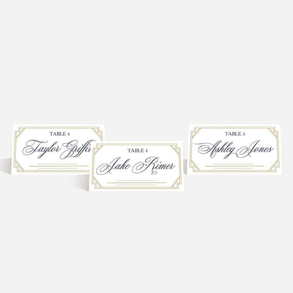 Gatsby Navy Wedding Place Cards Printable Template