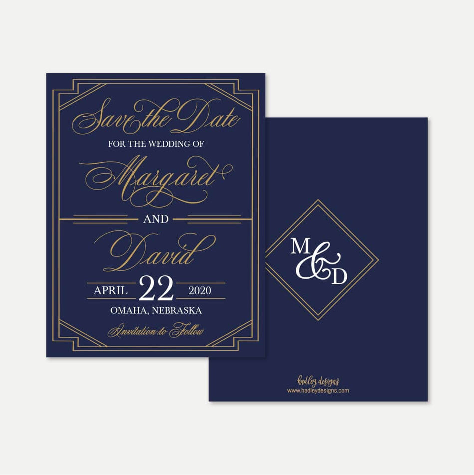 Gatsby Navy Wedding Save The Date Printable Template