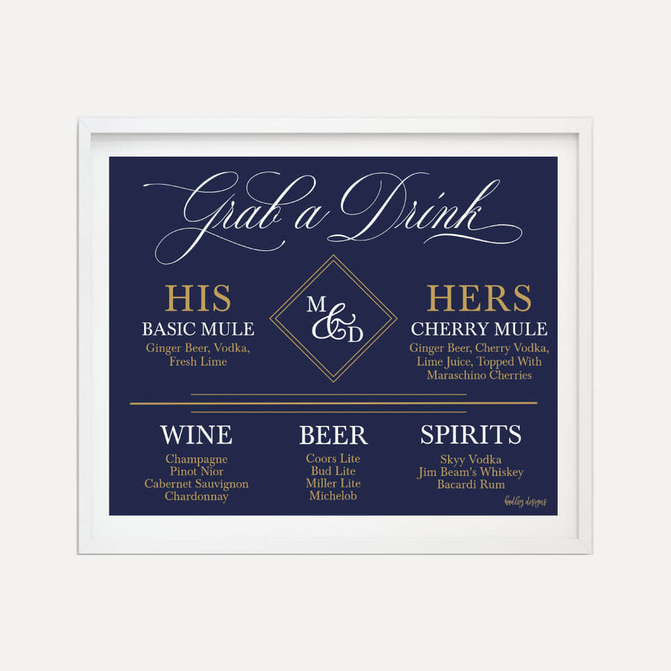 Gatsby Navy Wedding Bar Drinks Sign Printable Template