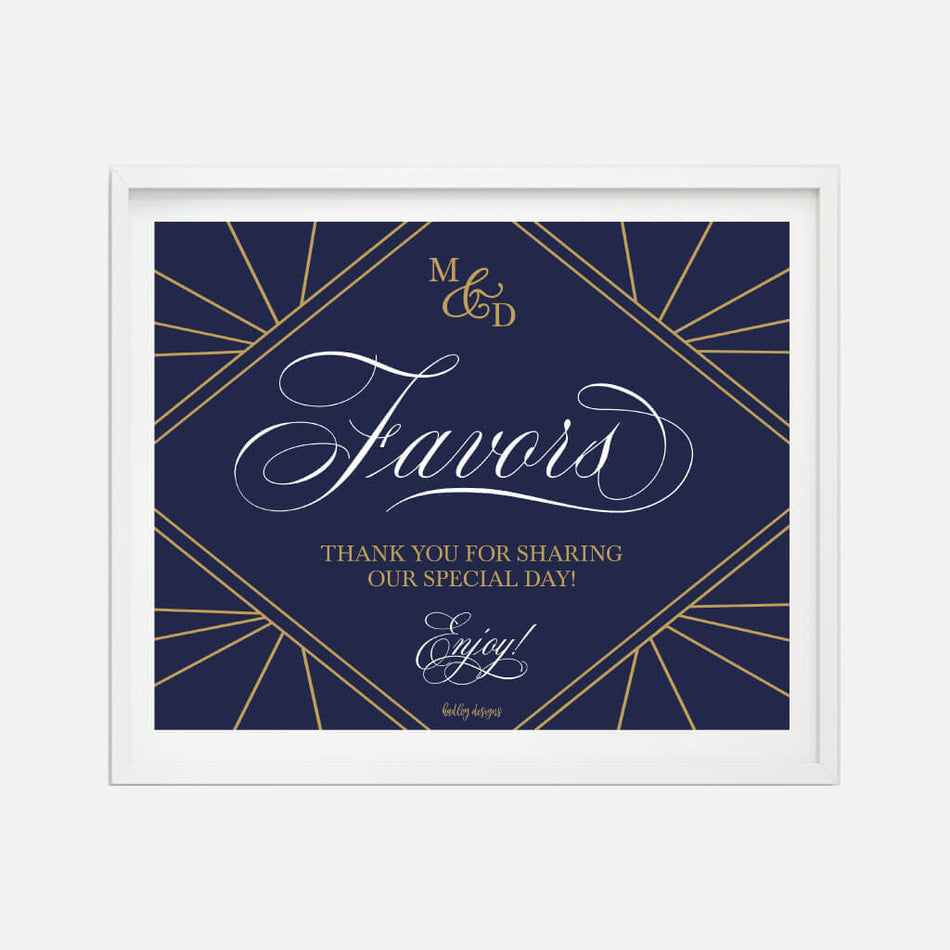 Gatsby Navy Wedding Favors Sign Printable Template