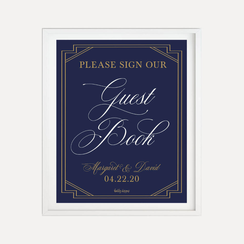 Gatsby Navy Wedding Guestbook Sign Printable Template