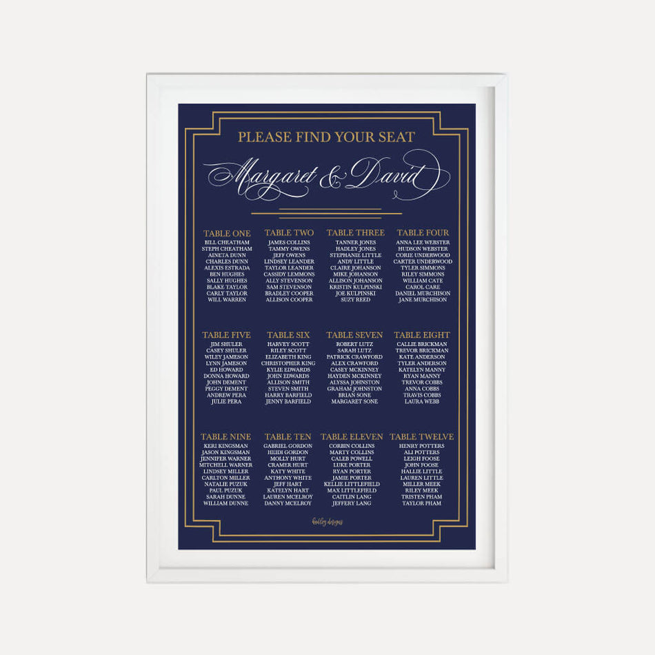 Gatsby Navy Wedding Seating Chart Sign Printable Template