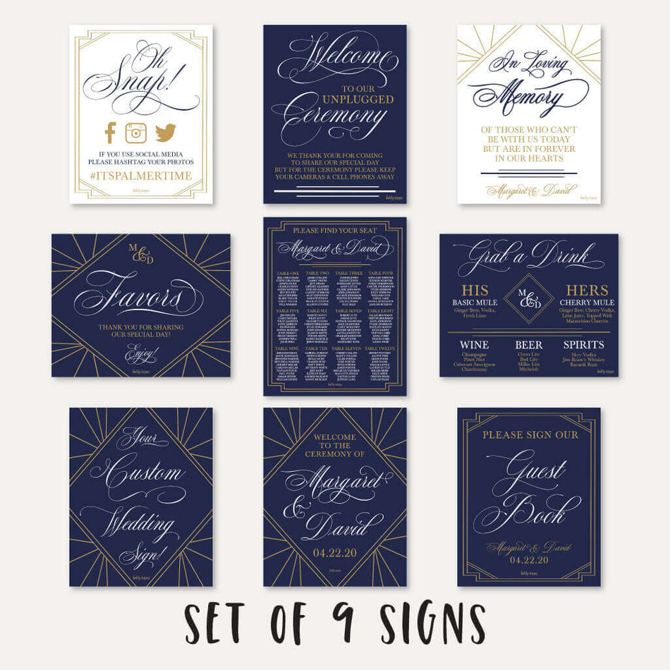 Gatsby Navy Wedding Sign Set Printable Template