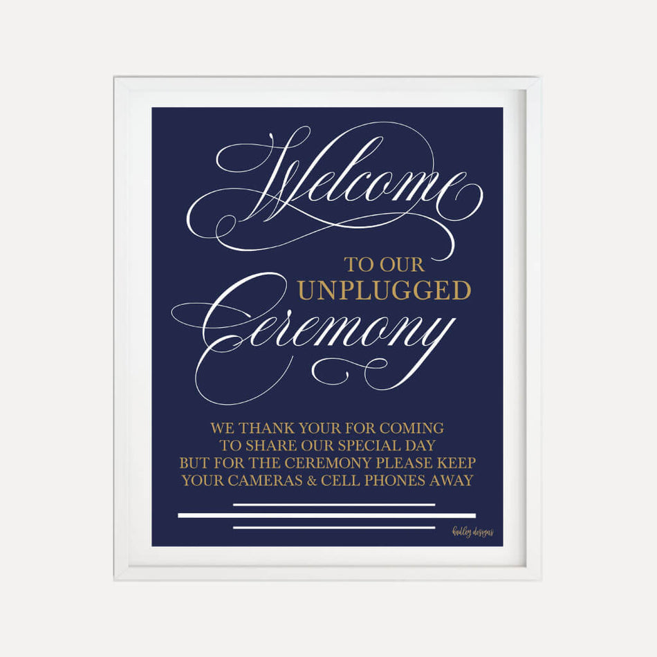 Gatsby Navy Wedding Unplugged Ceremony Sign Printable Template