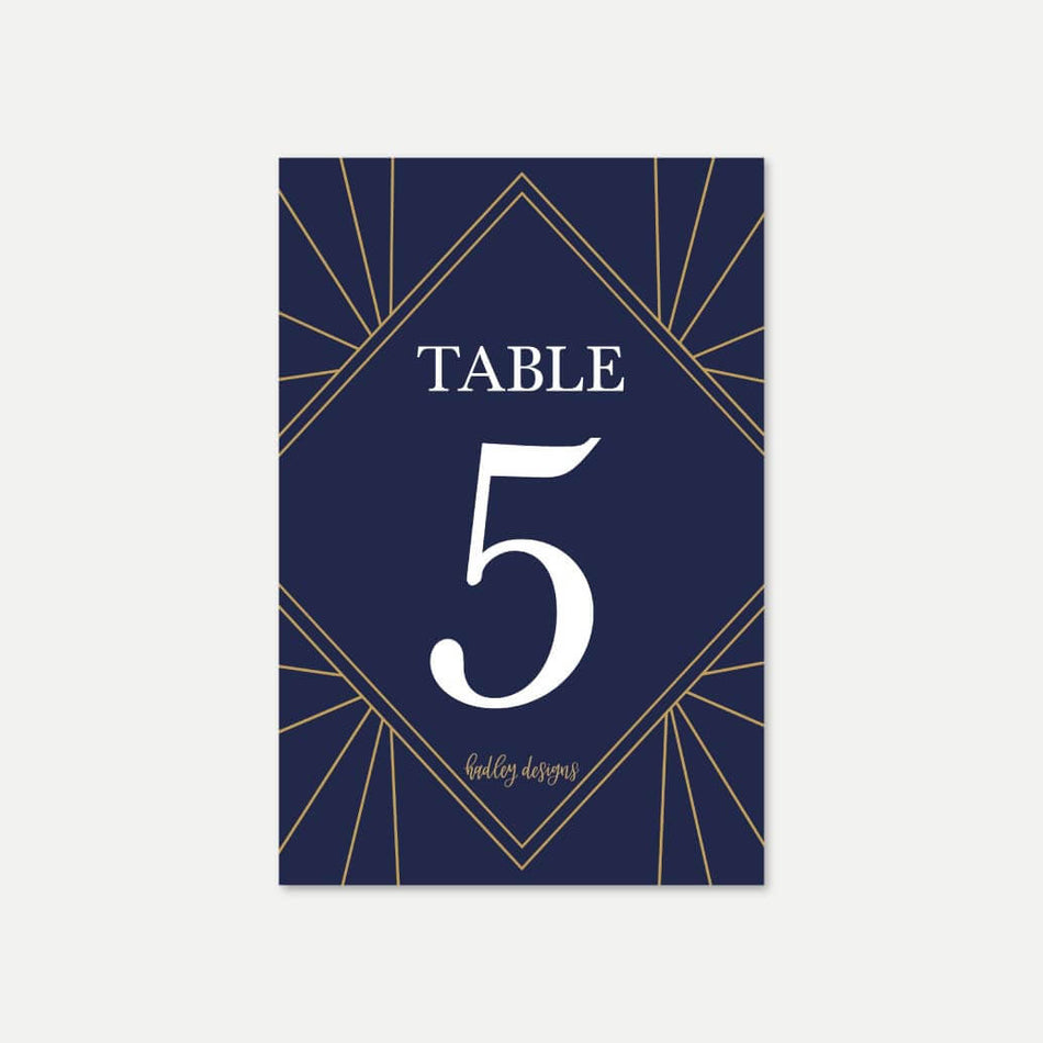 Gatsby Navy Wedding Table Numbers Printable Template