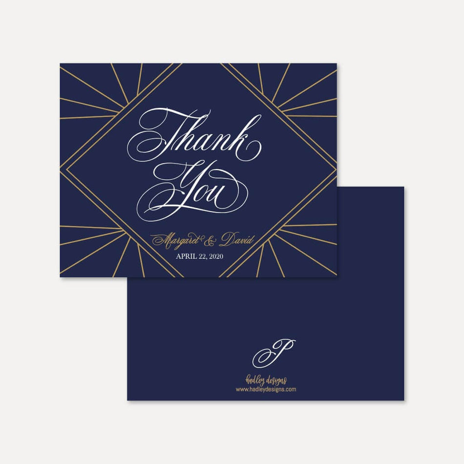 Gatsby Navy Wedding Thank You Card Printable Template