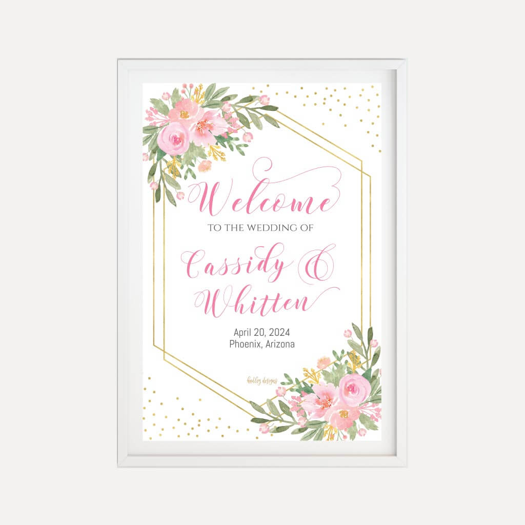 Printable Geo Bright Pink Gold Wedding Welcome Sign Template | Hadley ...