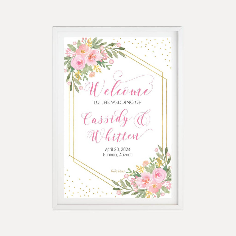 Printable Geo Bright Pink Gold Wedding Welcome Sign Template | Hadley ...