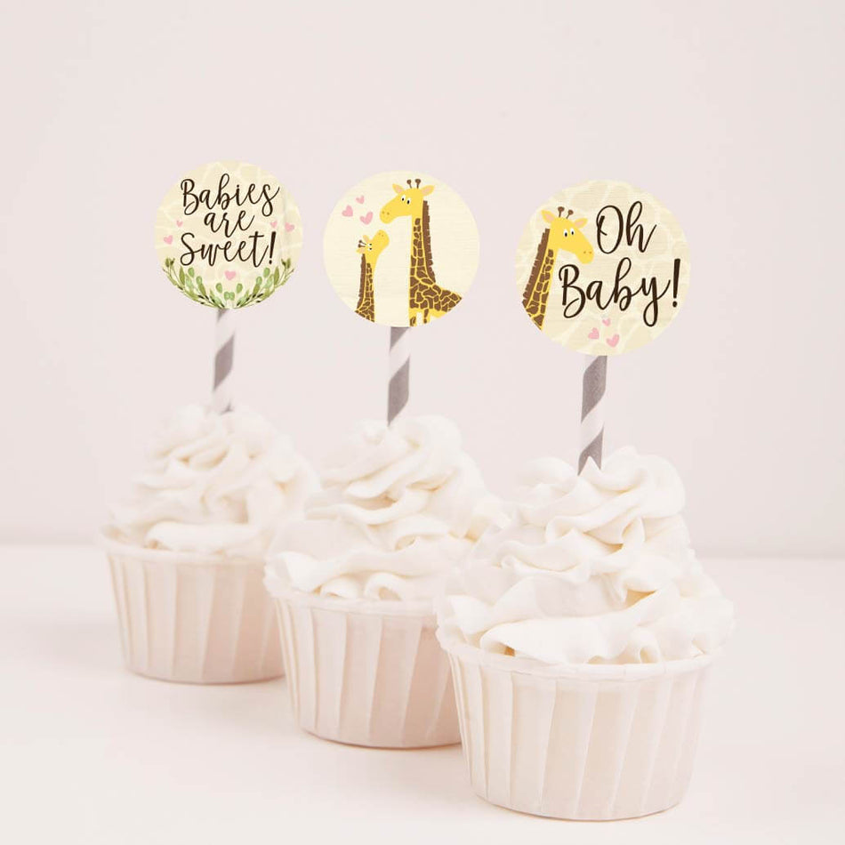 Giraffe Baby Shower Cupcake Toppers Printable Template