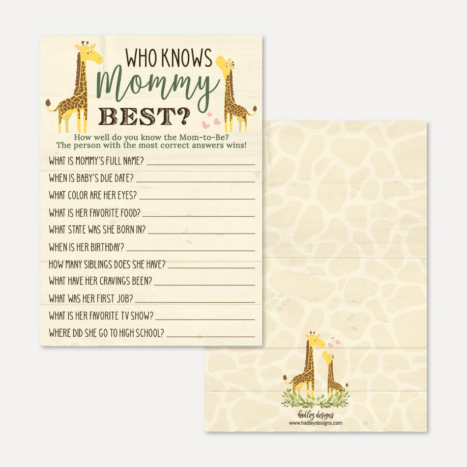 Giraffe Baby Shower Who Knows Mommy Best Game Printable Template