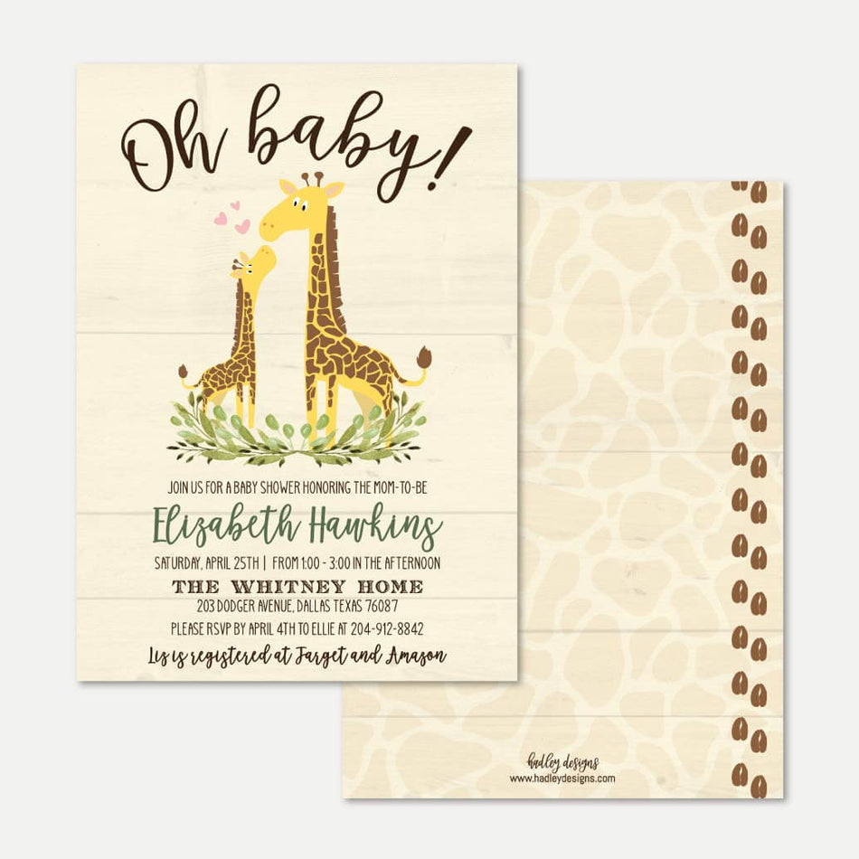Giraffe Baby Shower Invitation Printable Template
