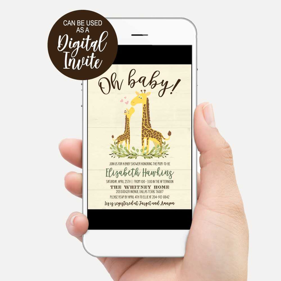 Printable Giraffe Baby Shower Invitation Template | Hadley Designs