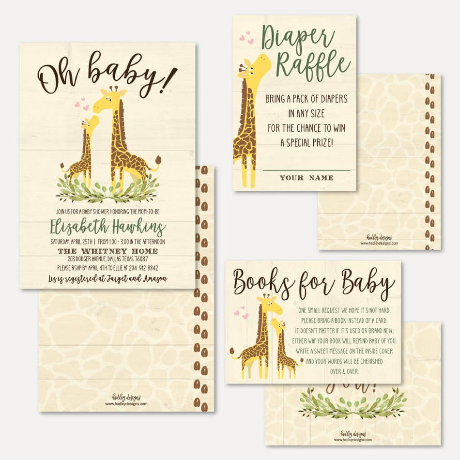 Giraffe Baby Shower Invitation Suite Printable Template