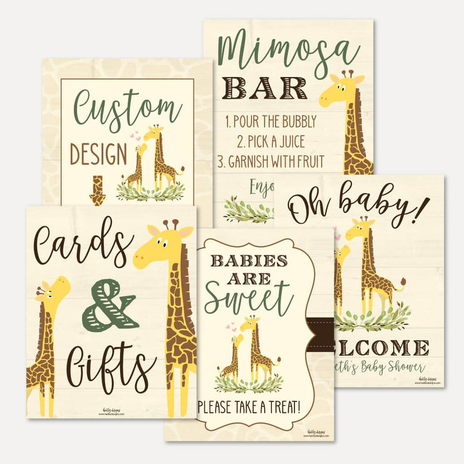 Printable Giraffe Baby Shower Signs Set Templates | Hadley Designs
