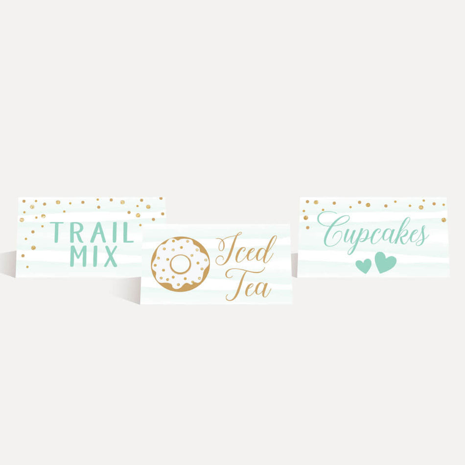 Blue Donut Baby Shower Food Tent Cards Printable Template