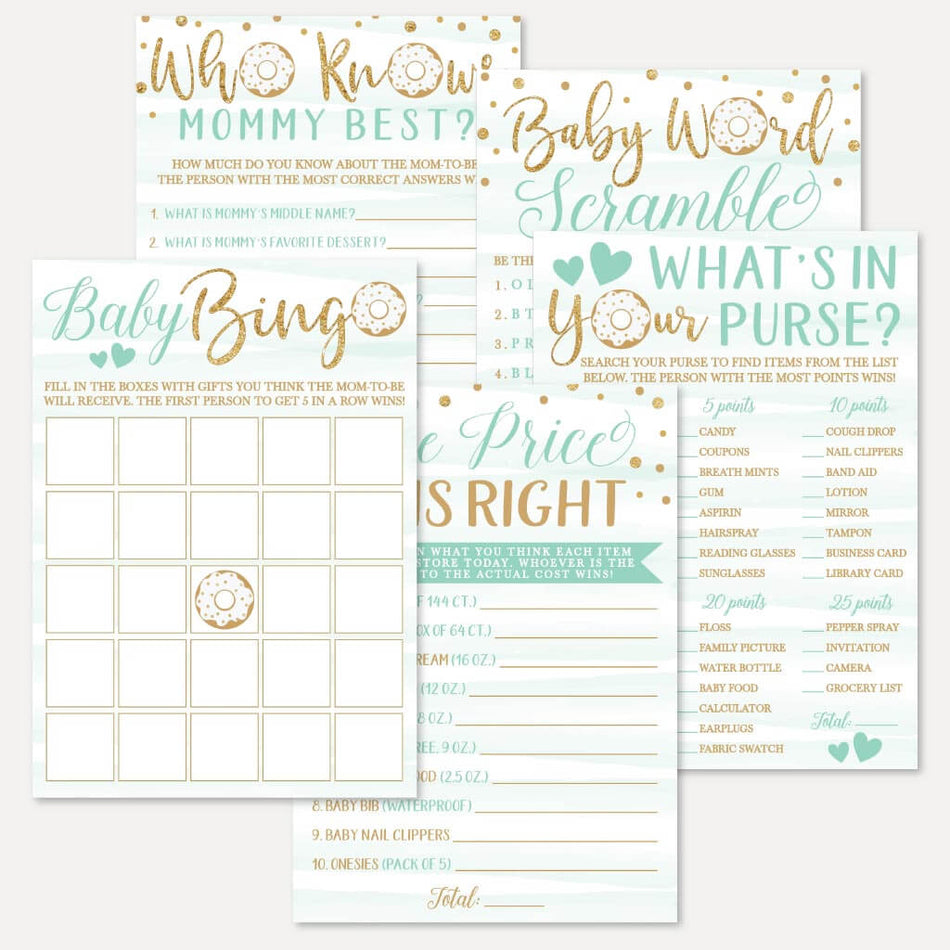 Blue Donut Baby Shower Games Set Printable Template