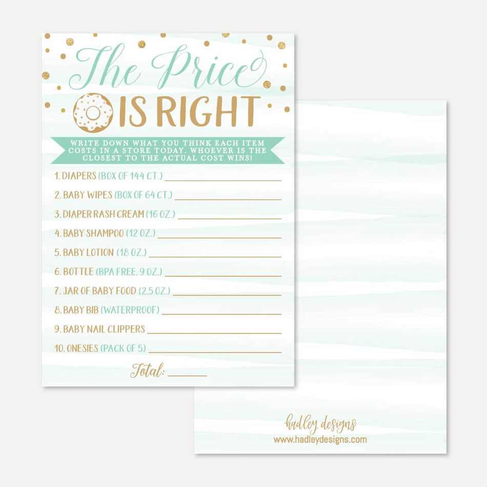 Blue Donut Baby Shower Price is Right Game Printable Template