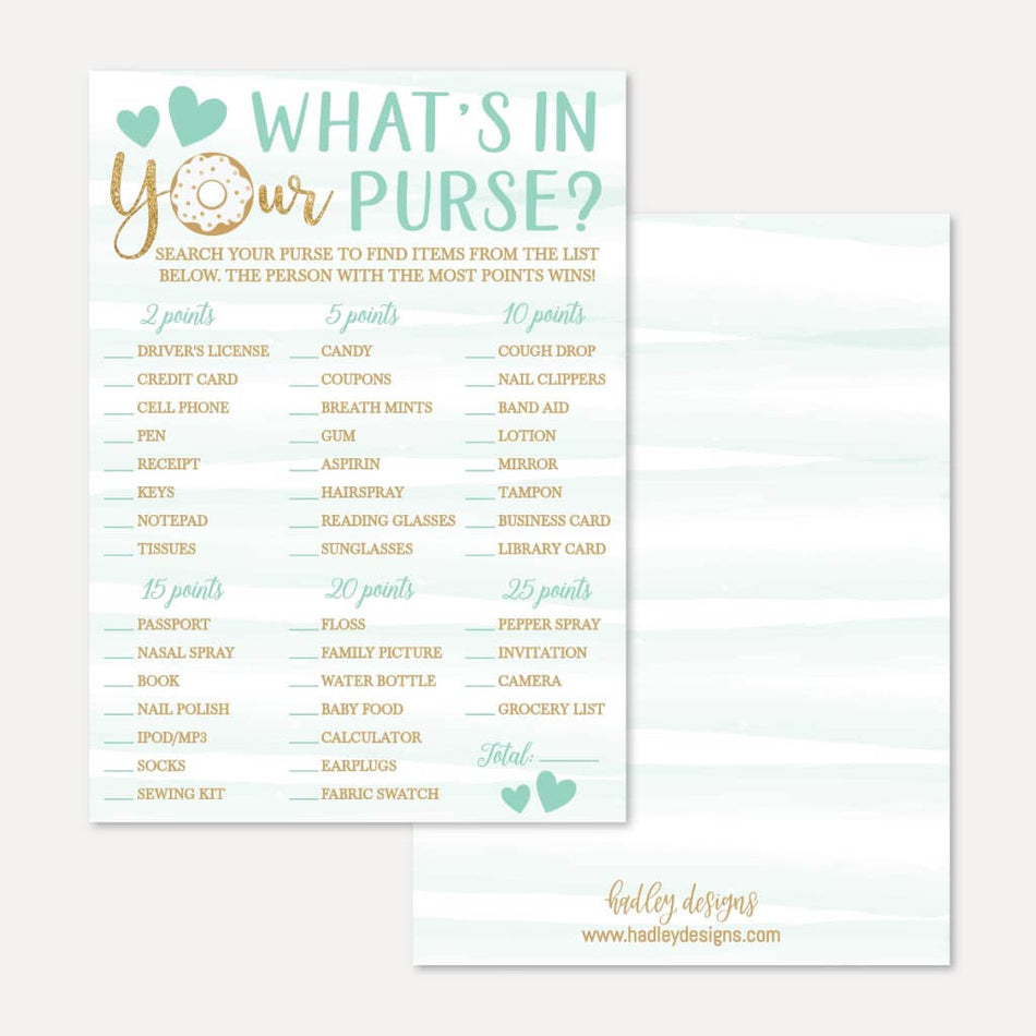 Blue Donut Baby Shower What's In Your Purse Game Printable Template