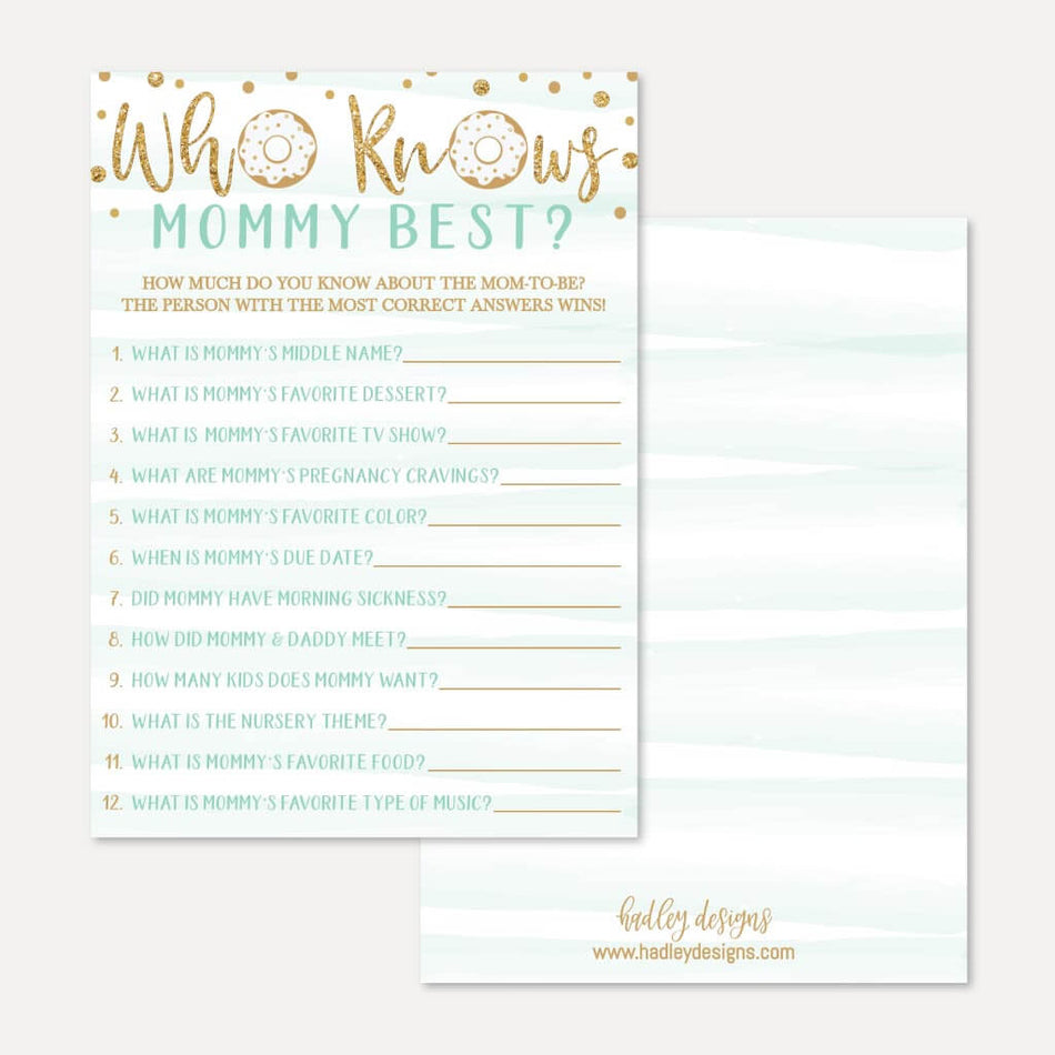 Blue Donut Baby Shower Who Knows Mommy Best Game Printable Template