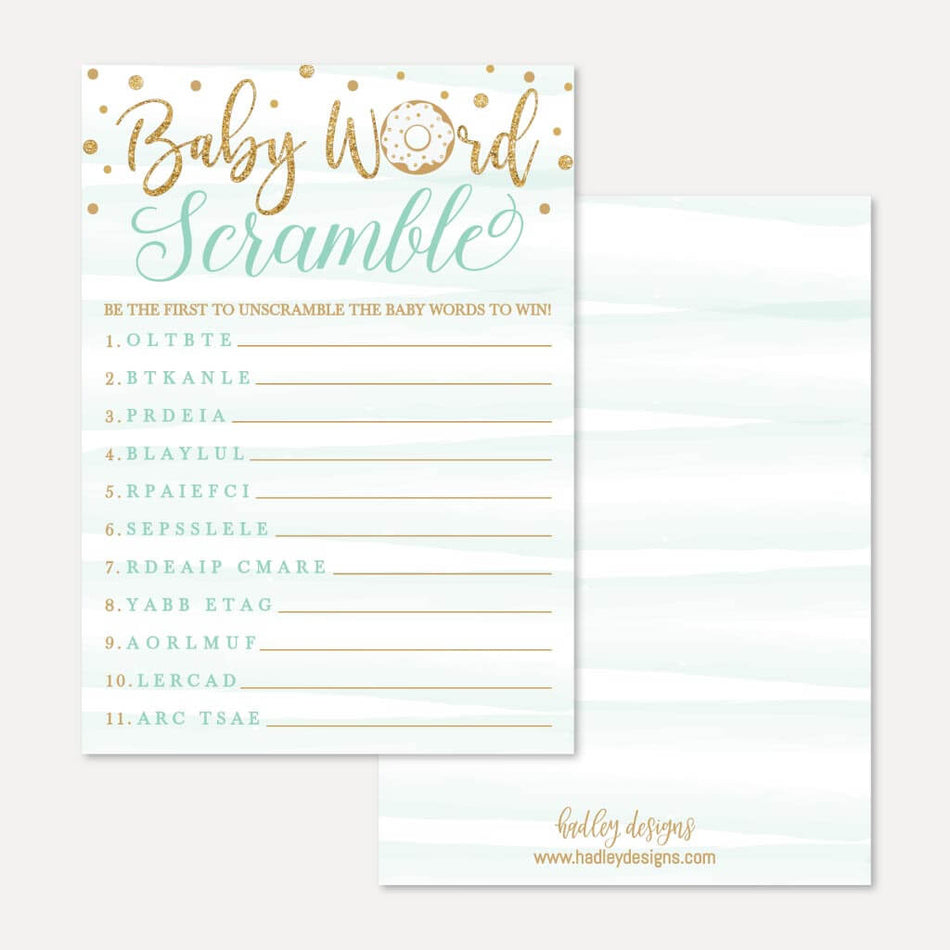 Blue Donut Baby Shower Word Scramble Game Printable Template