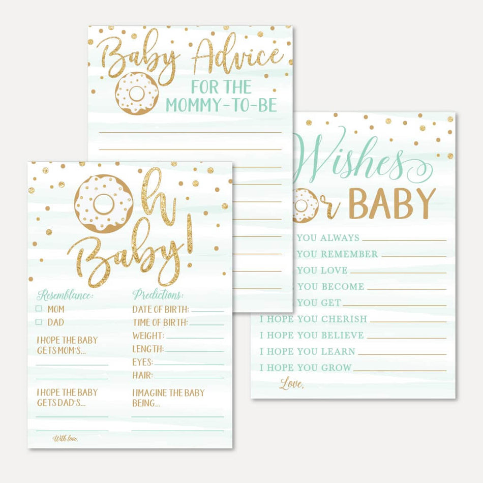 Blue Donut Baby Shower Prediction Advice Wishes Bundle Printable Template