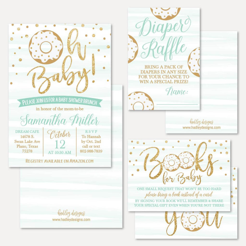 Blue Donut Baby Shower Invitation Suite Printable Template
