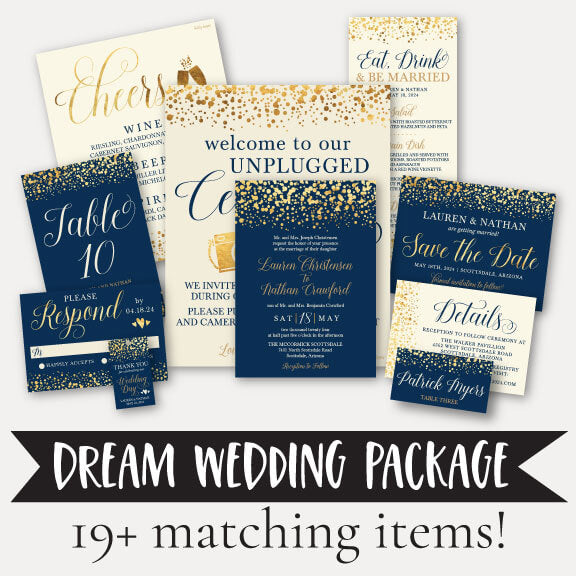 Gold Dots Navy Wedding Complete Package Set Printable Template