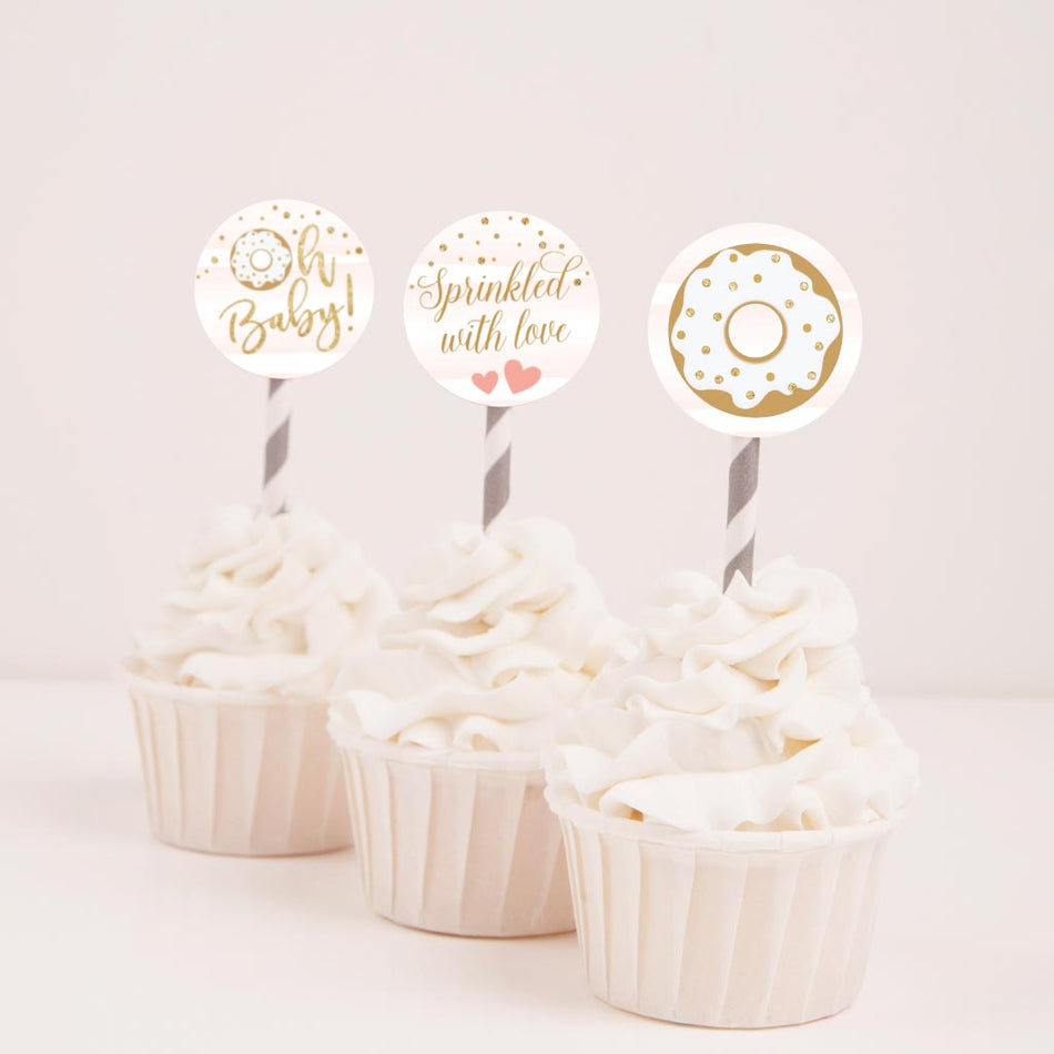 Pink Donut Baby Shower Cupcake Toppers Printable Template