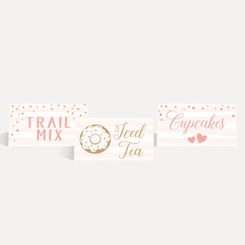 Pink Donut Baby Shower Food Tent Cards Printable Template