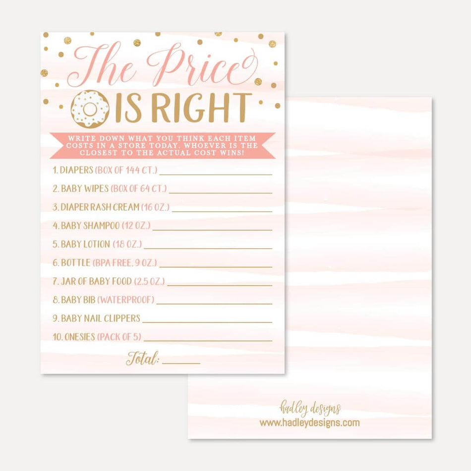 Pink Donut Baby Shower Price is Right Game Printable Template