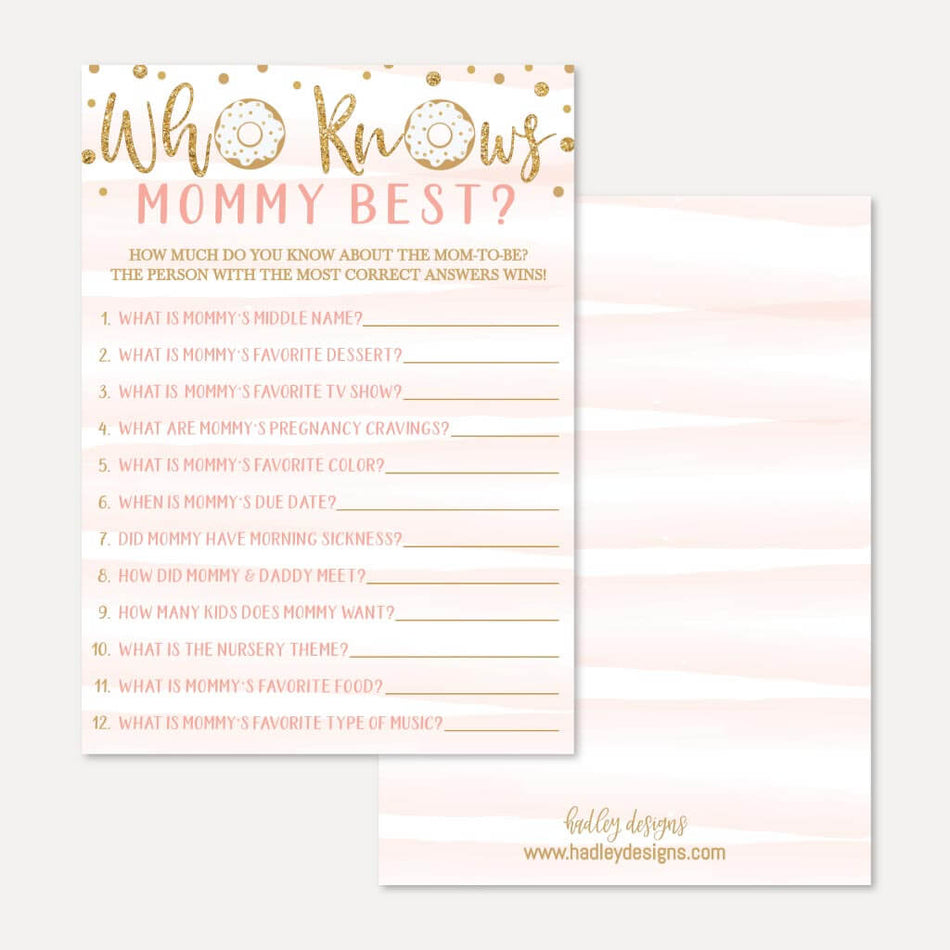 Pink Donut Baby Shower Who Knows Mommy Best Game Printable Template