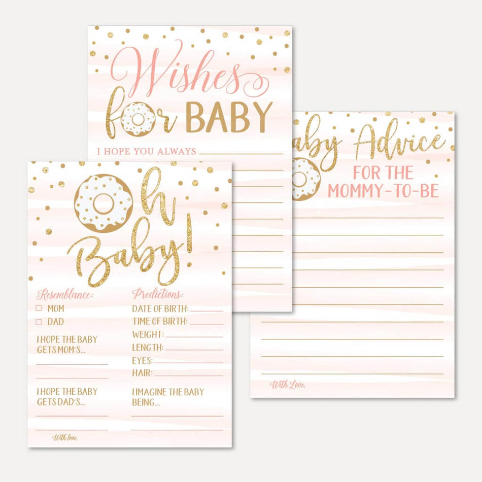 Pink Donut Baby Shower Prediction Advice Wishes Bundle Printable Template