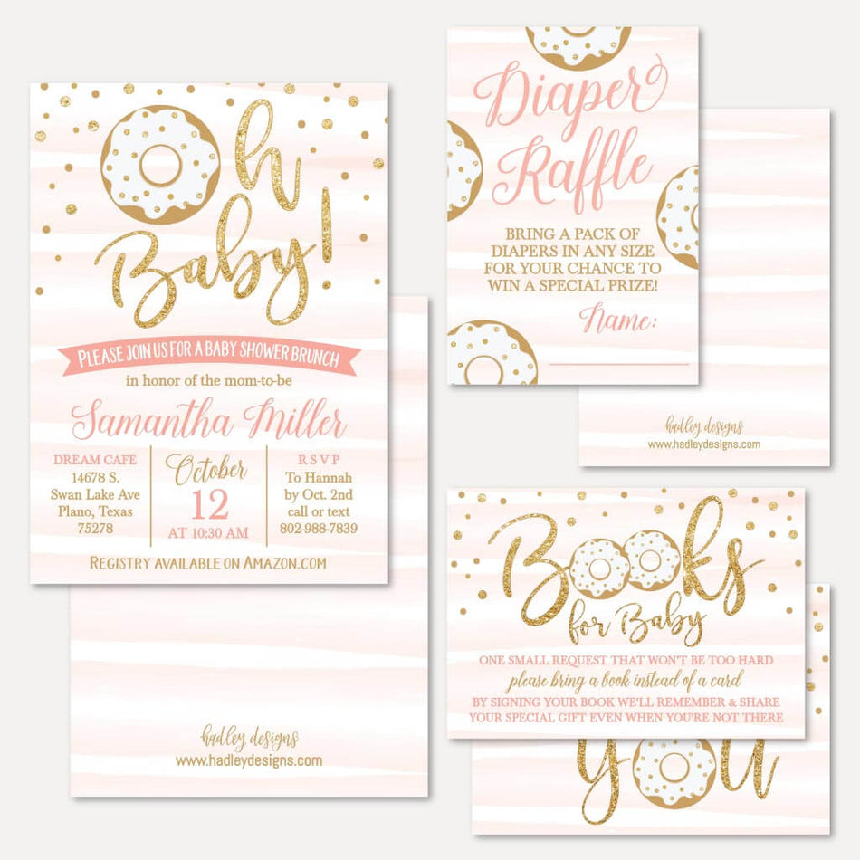 Pink Donut Baby Shower Invitation Suite Printable Template