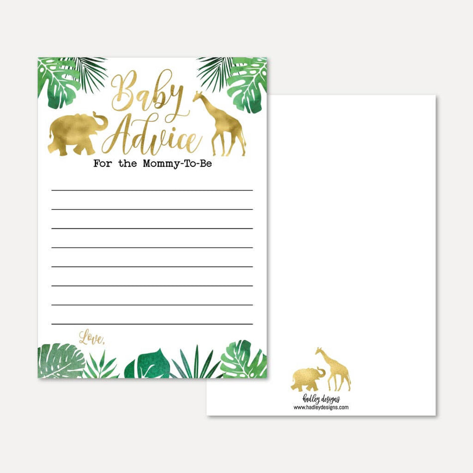 Gold Safari Baby Shower Advice Card Printable Template