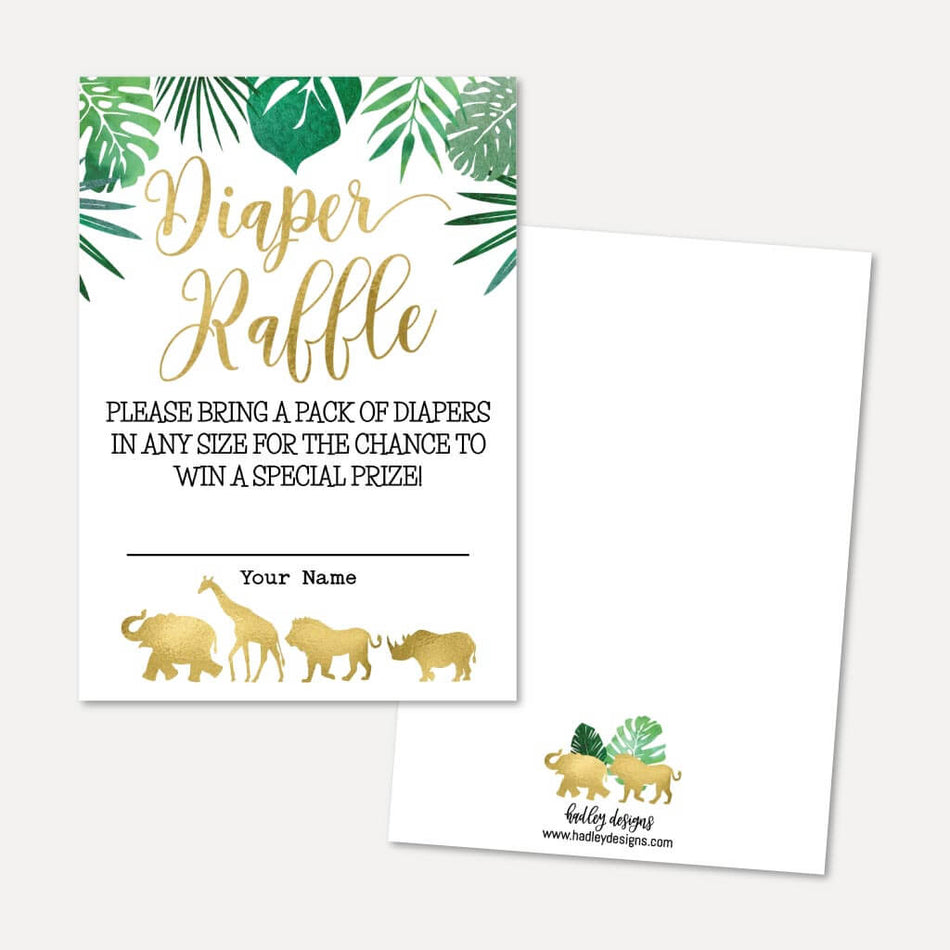 Gold Safari Baby Shower Diaper Raffle Printable Template
