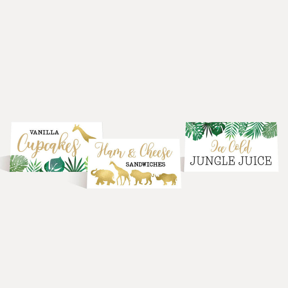 Gold Safari Baby Shower Food Tent Cards Printable Template