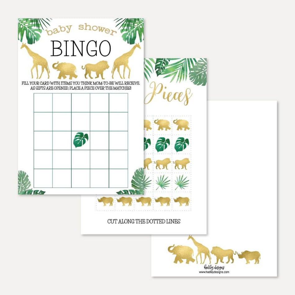 Gold Safari Baby Shower Bingo Game Printable Template