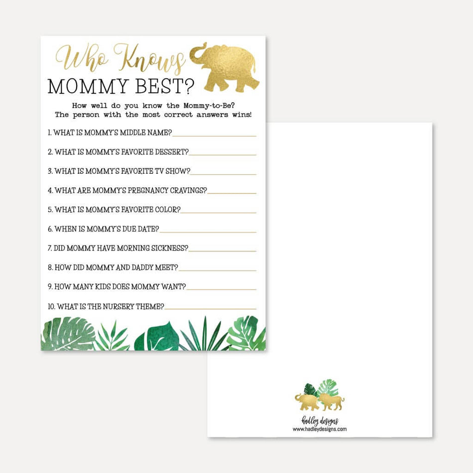 Gold Safari Baby Shower Who Knows Mommy Best Game Printable Template
