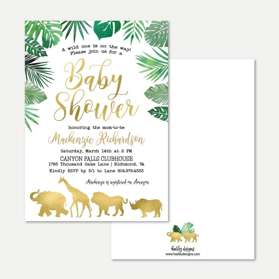 Gold Safari Baby Shower Invitation Printable Template
