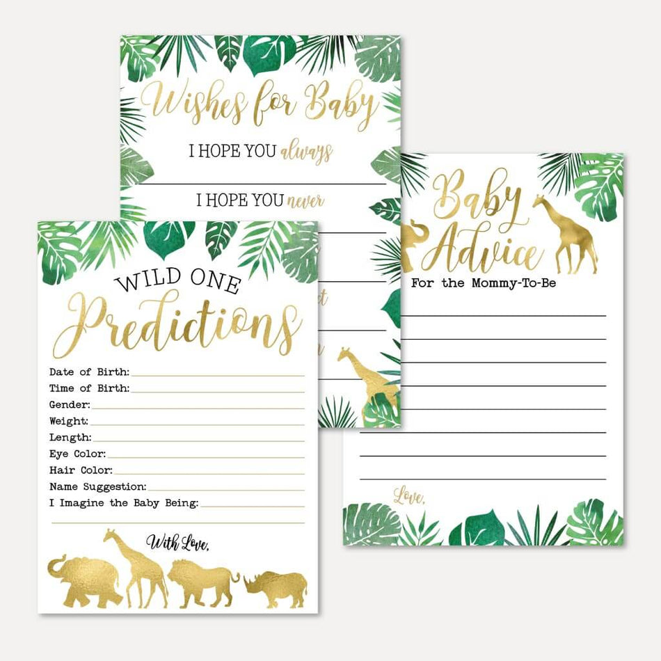 Gold Safari Baby Shower Prediction Advice Wishes Bundle Printable Template