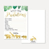 Gold Safari Baby Shower Predictions Printable Template