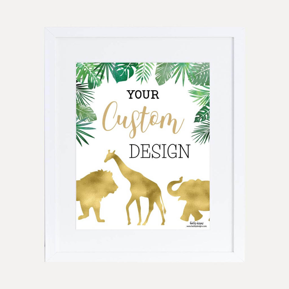 Gold Safari Baby Shower Custom Sign Printable Template
