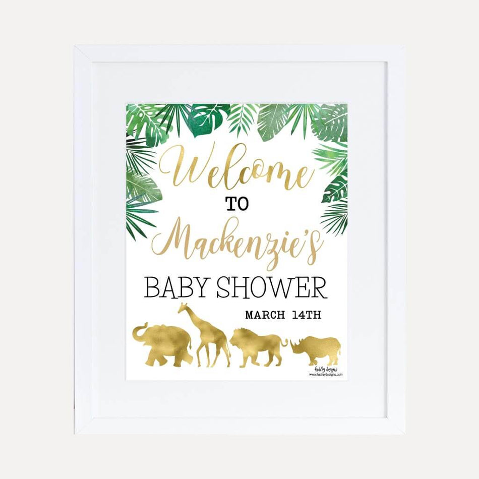 Gold Safari Baby Shower Welcome Sign Printable Template