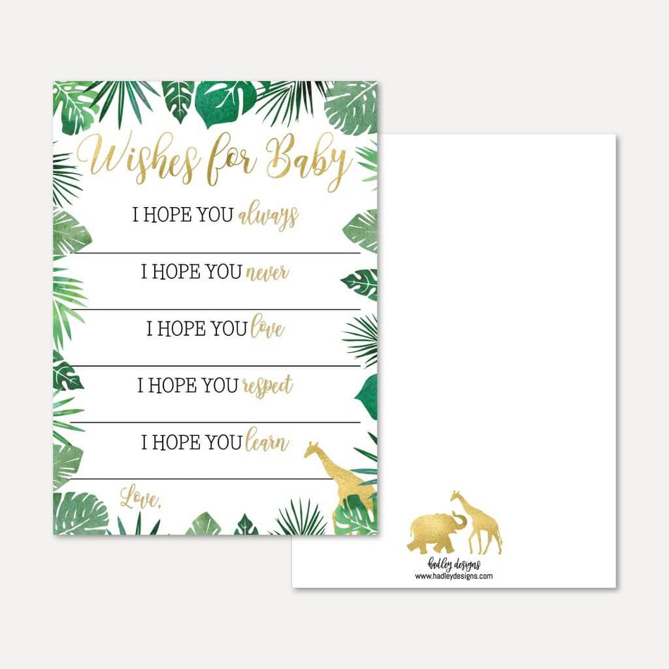 Gold Safari Baby Shower Wishes Card Printable Template