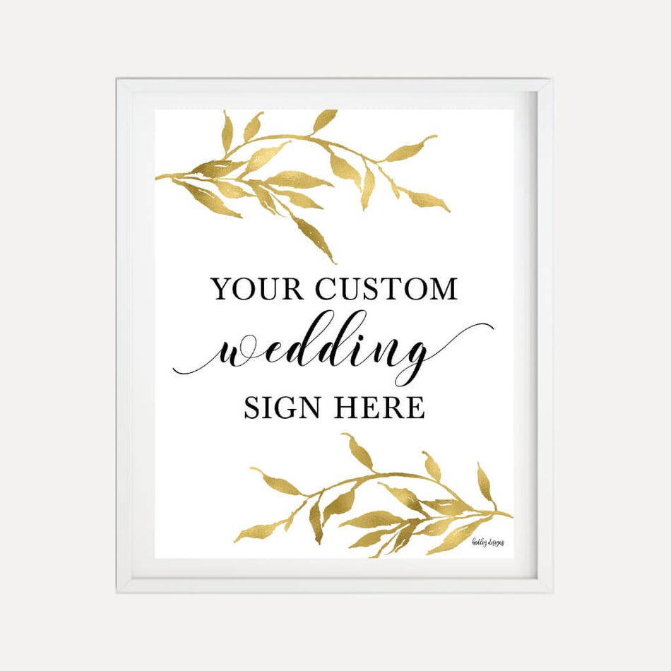 Gold Shimmer Laurel Wedding Custom Sign Printable Template