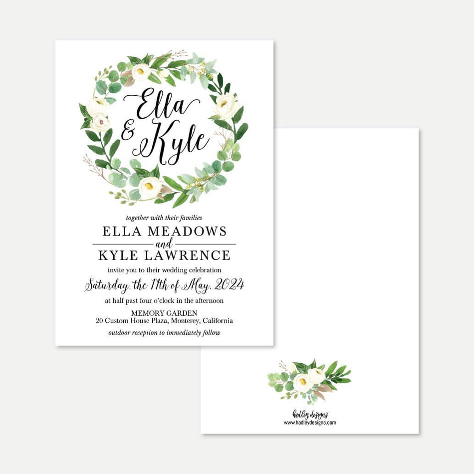 Greenery Wreath Wedding Invitation Printable Template