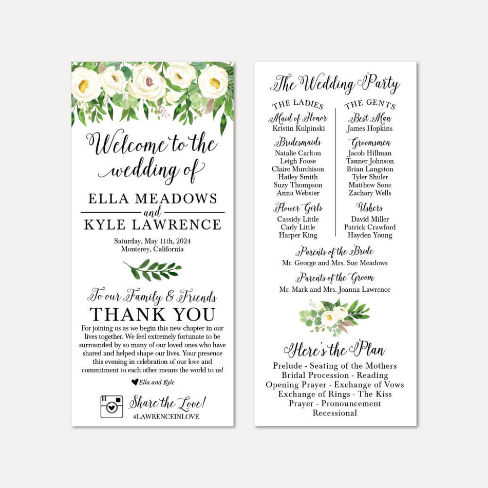 Greenery Wreath Wedding Program Printable Template