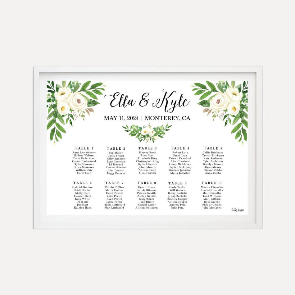 Greenery Wreath Wedding Seating Chart Sign Printable Template