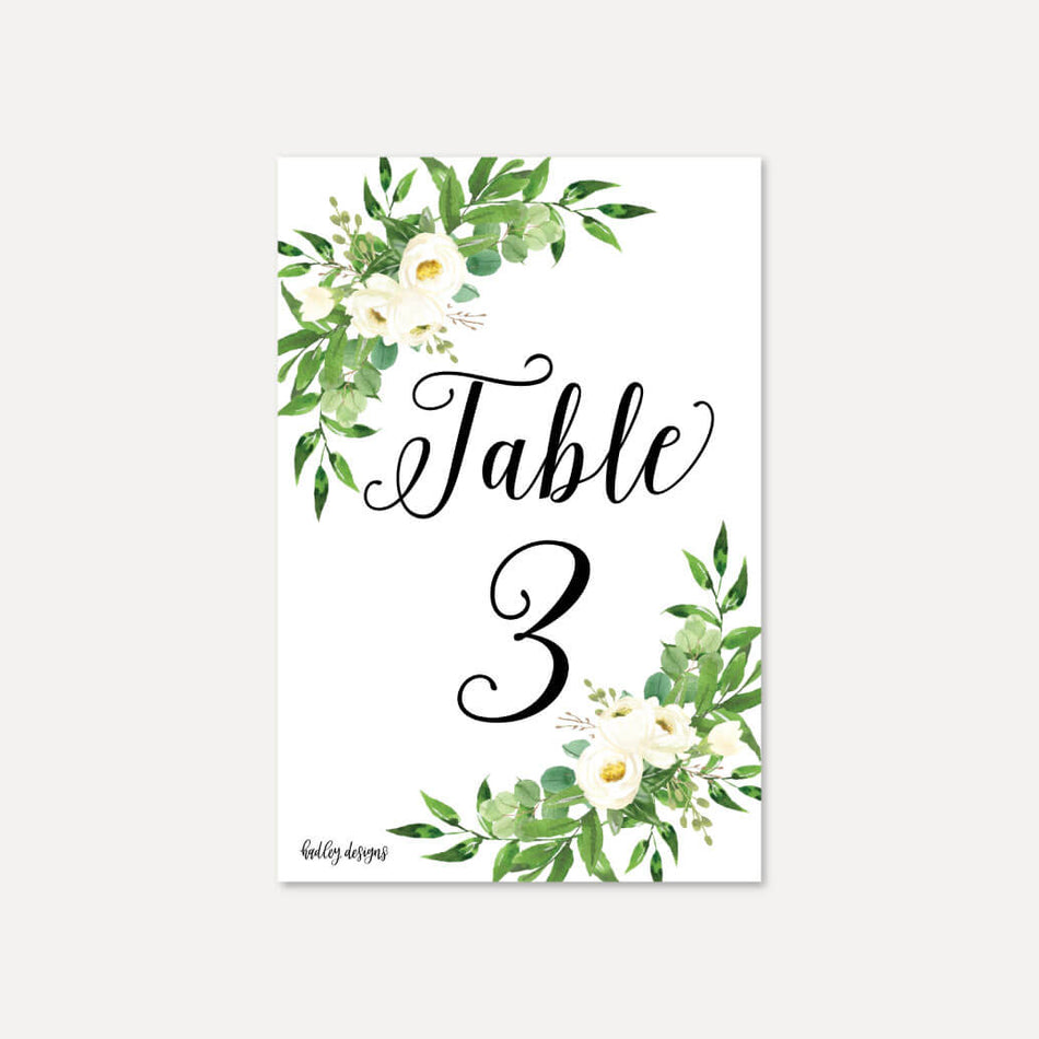 Greenery Wreath Wedding Table Numbers Printable Template