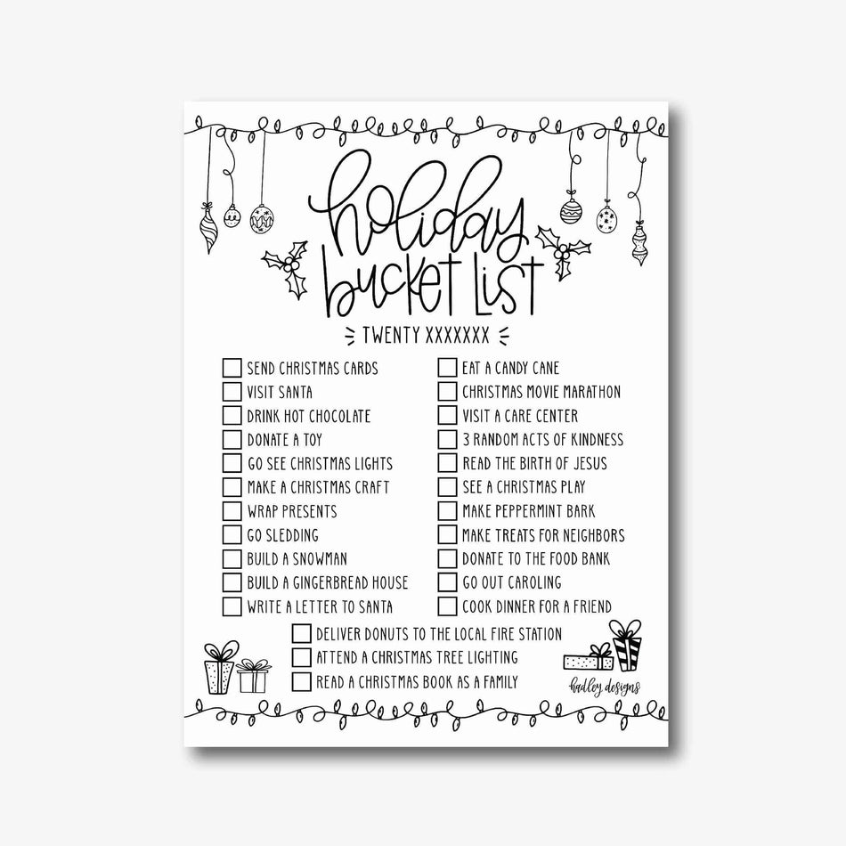 Holiday Bucket List Printable Template